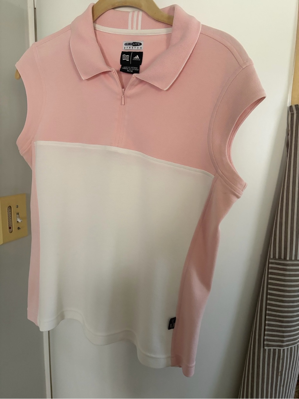 adidas Pink and White Sleeveless Zip Polo Tank
